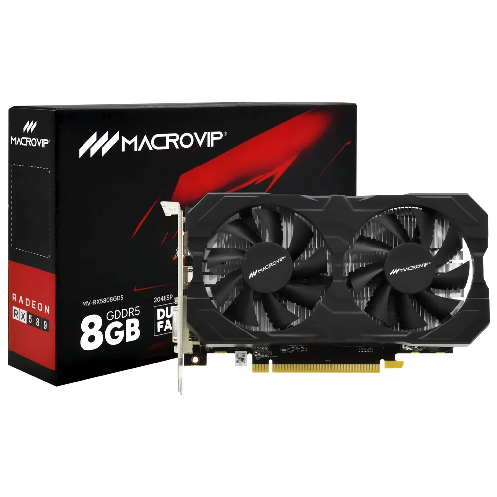 PLACA DE VIDEO MACROVIP RX580 8GB GDDR5 256 BITS (2 FANS) - PRETO (A)
