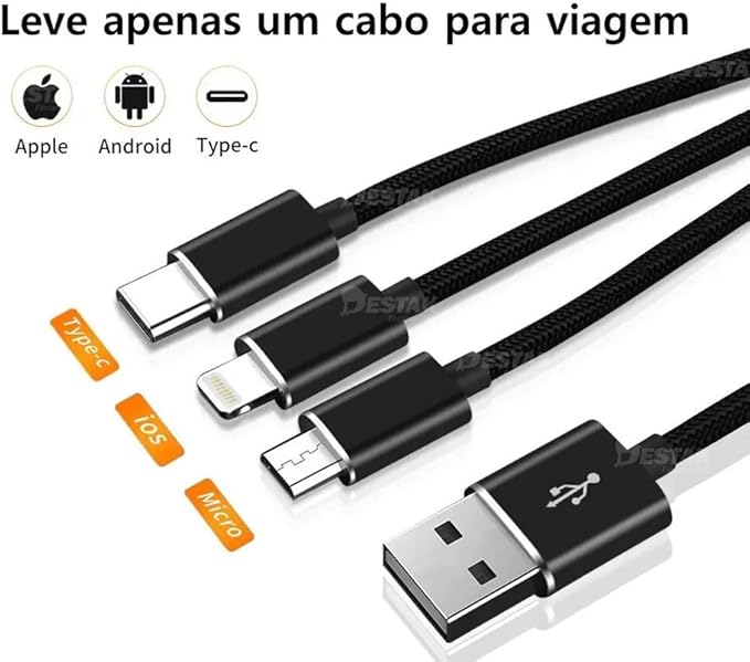 CABO HAYOM CB1120 USB MULTIFUNCAO 3 EM 1 TIPO C/IPHONE(COMPATIVEL)/MICRO USB PRETO(A)