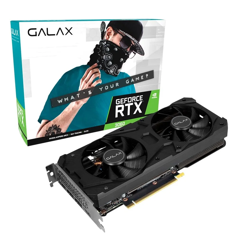 PLACA DE VIDEO GALAX RTX 3060 1-CLICK OC LHR, DLSS, RAY TRACING GDDR6, 12GB, 2 FANS