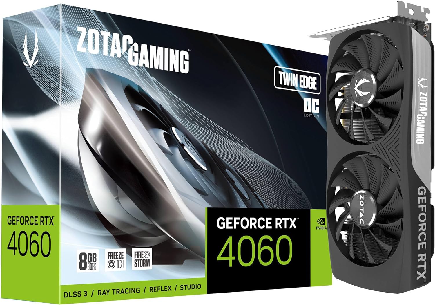 PLACA DE VIDEO ZOTAC RTX4060 TWIN EDGE OC GDDR6 8GB 2 FANS PRETO(A)