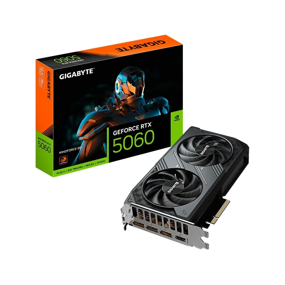 PLACA DE VÍDEO GIGABYTE NVIDIA WINDFORCE 8G GEFORCE RTX 5060, 8GB, GDDR7, 2 FANS