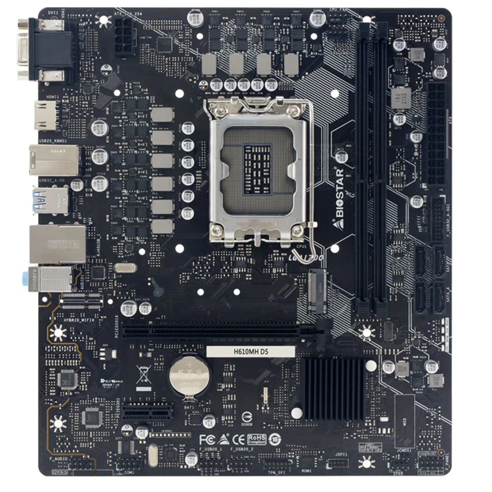 PLACA MÃE BIOSTAR H610MH D5, CHIPSET H610, INTEL LGA 1700, MATX, DDR5 - PRETO (A)