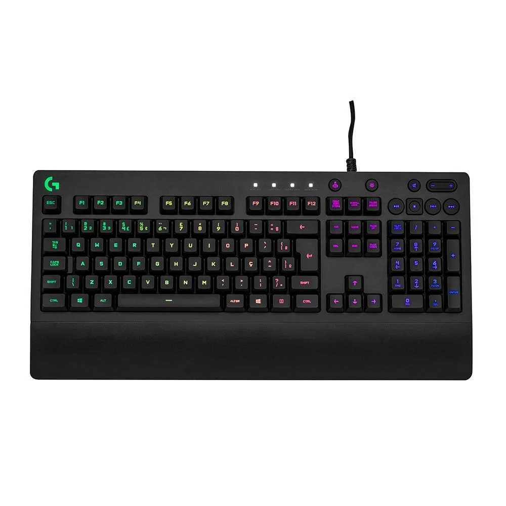 TECLADO LOGITECH GAMER MEMBRANA G213 PRODIGY CONTROLES DE MIDIA DEDICADOS RAINBOW PRETO(A)