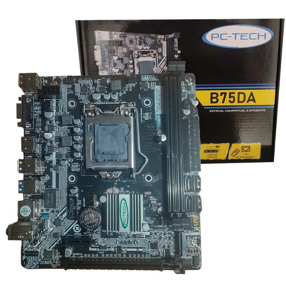 PLACA MAE PCTECH B75DA LGA 1155 2ª 3ª GERAÇÃO/USB3.0/RE DE 10/1000/NVME BOX
