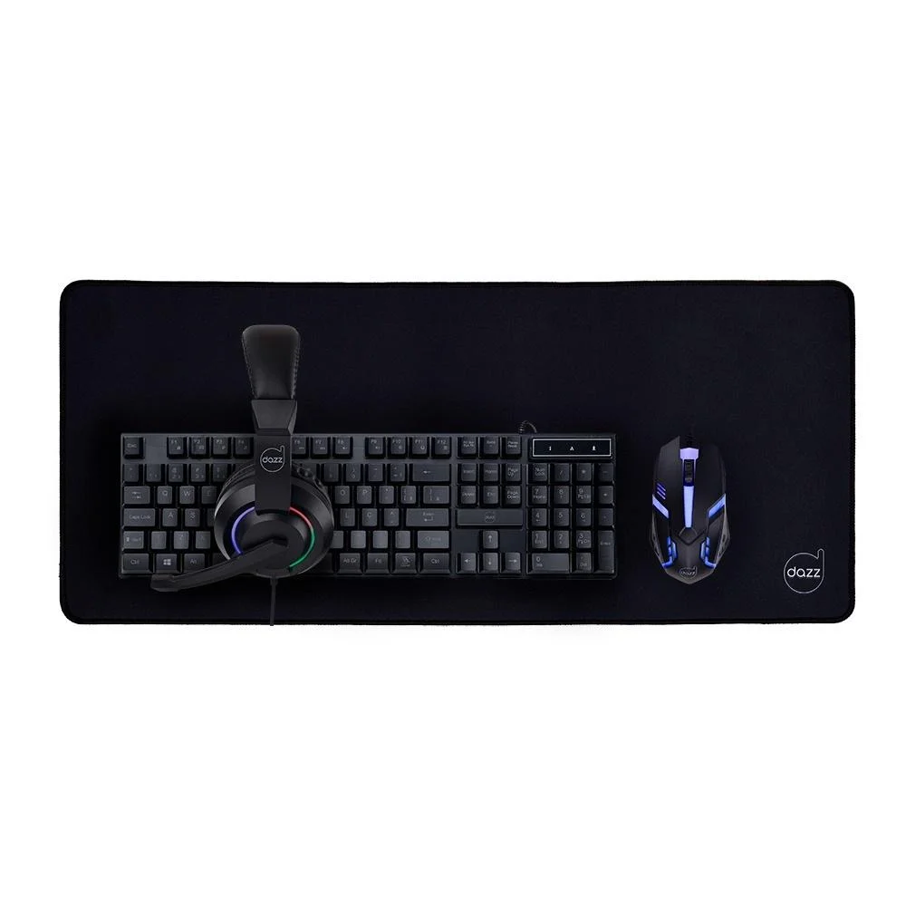 TECLADO/MOUSE/HEADSET/MOUSEPAD (COMBO) DAZZ NOVACORE MEMBRANA/MOUSE 10000DPI/70X30CM RAINBOW PRETO