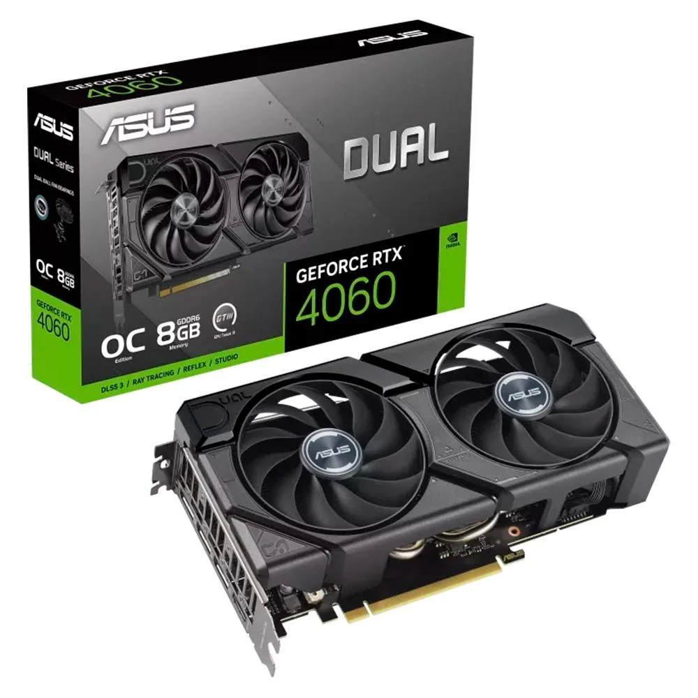 PLACA DE VIDEO ASUS NVIDIA GEFORCE RTX 4060 OC 8GB GDDR7 DLSS RAY TRACING 3 FANS - PRETO(A)