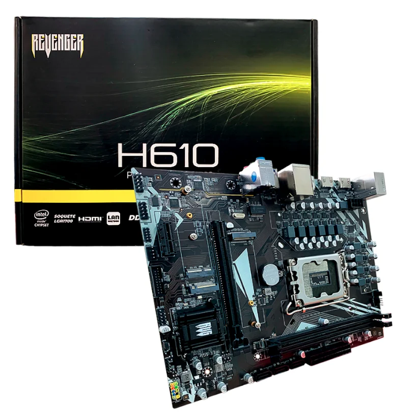 PLACA-MÃE REVENGER H610, INTEL LGA 1700, DDR4, 64GB, M2 NVME, HXMI+DP, LAN 100, USB - PRETO (A)