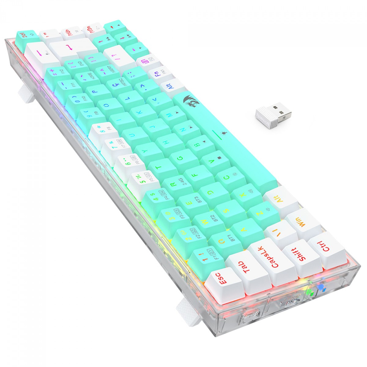 Teclado Redragon Castor Pro Wireless/BT K631RGB-PRO-GW Switch Gentle Mine 65% Branco/Menta - Imagem 5