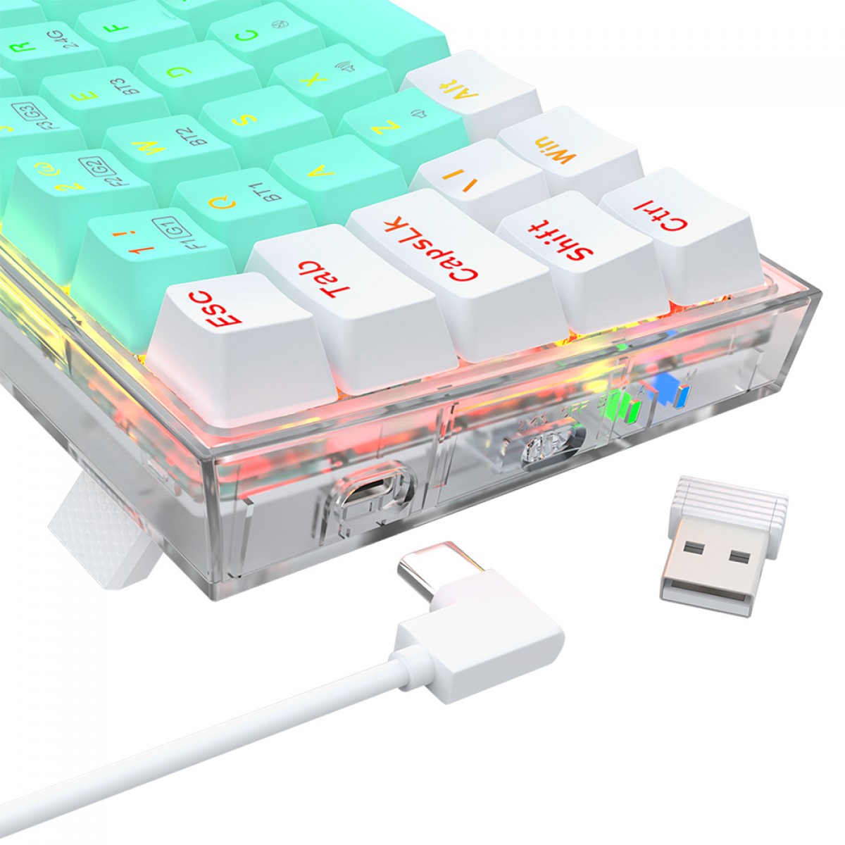 Teclado Redragon Castor Pro Wireless/BT K631RGB-PRO-GW Switch Gentle Mine 65% Branco/Menta - Imagem 4