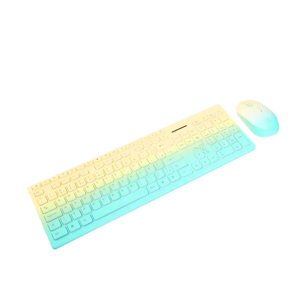 Kit Teclado e Mouse Deluxe Pro Sem Fio 2.4g Verde/Amarelo Maxprint - Imagem 4