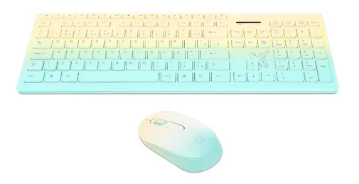 Kit Teclado e Mouse Deluxe Pro Sem Fio 2.4g Verde/Amarelo Maxprint - Imagem 2