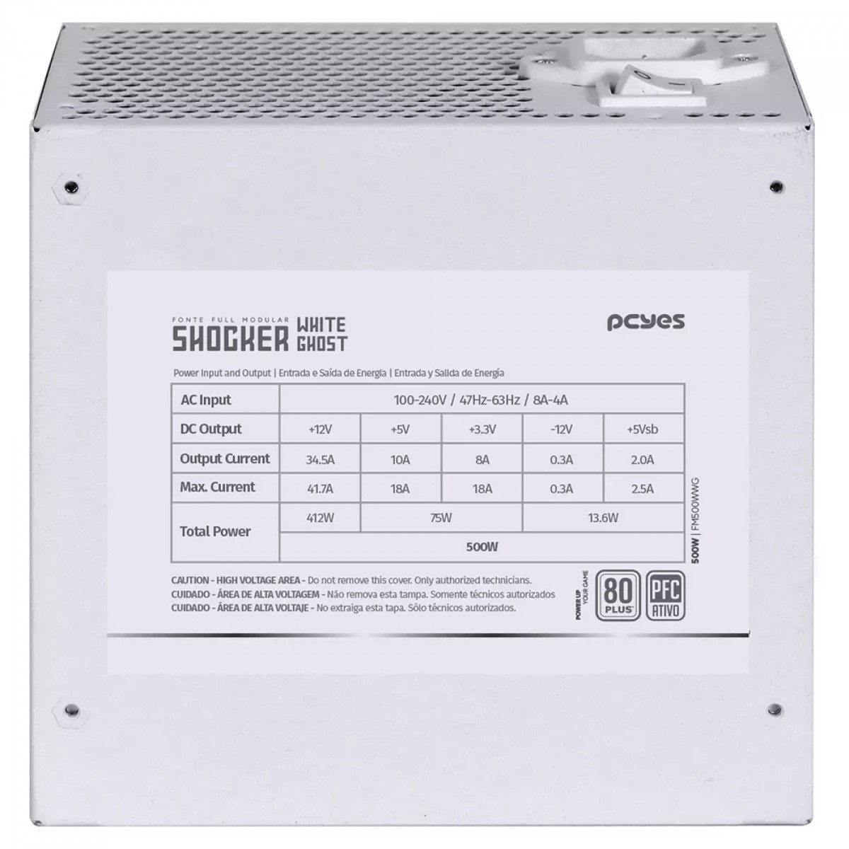 Fonte Pcyes Shocker White Ghost, 500W, Full-Modular, 80 Plus - Imagem 5