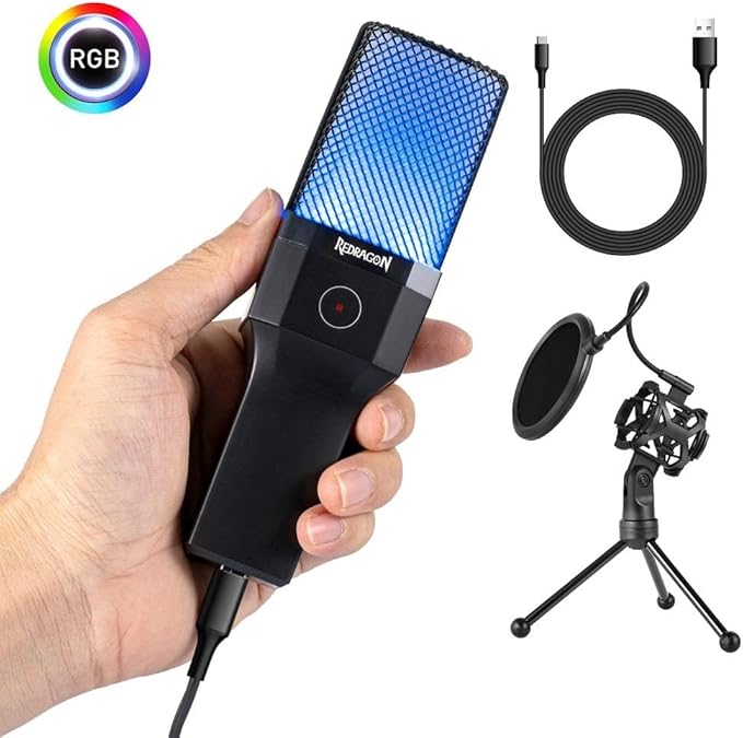 Microfone Condensador Redragon Adne, RGB, USB, Preto, GM212 - Imagem 4